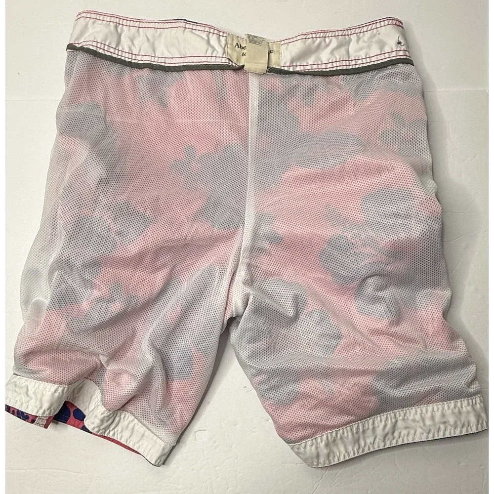 Vtg Abercrombie Fitch Swim Trunks Mens M Pink Blue Floral Hawaiian‎ Lined Preppy